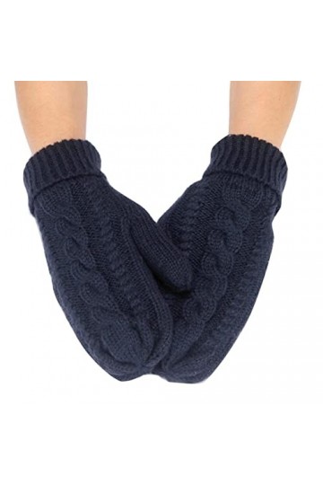 Gants tendance pour femme - Couleur unie - En tricot torsadé - Coupe-vent - Chaud et épais - Pour temps froid bleu marine, t