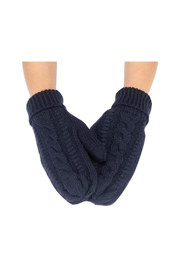 Gants tendance pour femme - Couleur unie - En tricot torsadé - Coupe-vent - Chaud et épais - Pour temps froid bleu marine, t