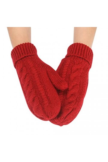 Gants tendance pour femme - Couleur unie - En tricot torsadé - Coupe-vent - Chaud et épais - Pour temps froid rouge, taille 