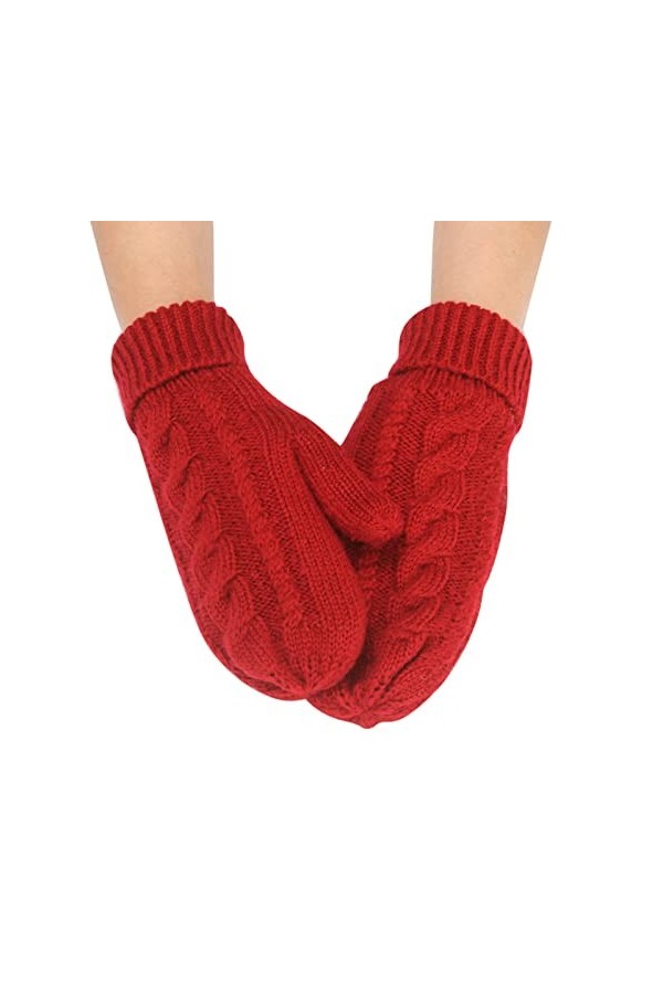Gants tendance pour femme - Couleur unie - En tricot torsadé - Coupe-vent - Chaud et épais - Pour temps froid rouge, taille 
