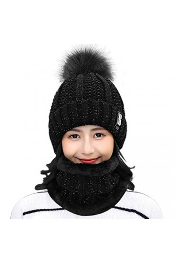 HIDARLING Ensemble bonnet dhiver et écharpe circulaire pour femme, bonnet tricoté chaud avec pompon en fausse fourrure et do