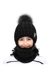 HIDARLING Ensemble bonnet dhiver et écharpe circulaire pour femme, bonnet tricoté chaud avec pompon en fausse fourrure et do