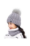 HIDARLING Ensemble bonnet dhiver et écharpe circulaire pour femme, bonnet tricoté chaud avec pompon en fausse fourrure et do
