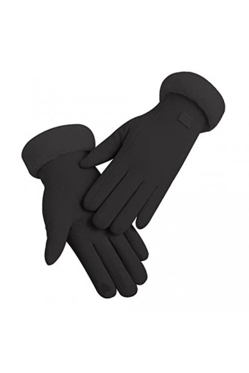 Gants chauds pour femme automne et hiver tendance simple couleur unie bord chaud gants dhiver pour femme, Noir , taille uniq