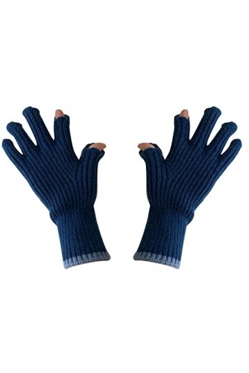 Gants en tricot épais tendance pour homme et femme, deux doigts exposés couleur unie, gants chauds pour lautomne et lhiver,