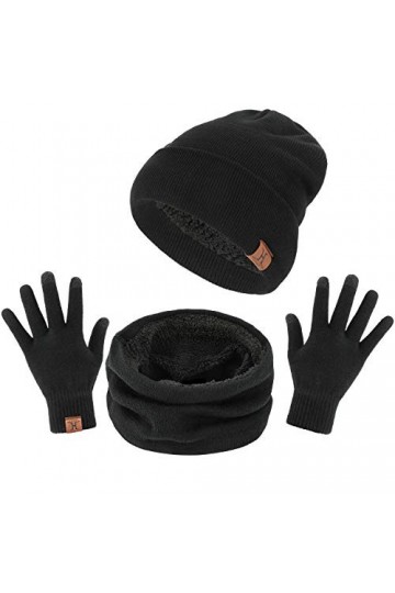 TAGVO Tricotés Ensemble dhiver Bonnet écharpe gants décran tactile 3 en 1, doublure molleton doux Bonnet tricoté chaud cach