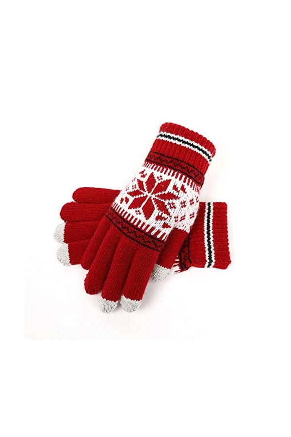 Femme En Gants DHiver Gants Tricotés Écran Tactile Gants Femmes Hiver Hommes Épais Chaleur Équitation Rouge