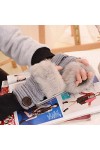 LAGEDOUDING Gants dhiver Femme Mitaines Sans Doigts Pompon Fausse Fourrure Poignet Moufles Tricot Patchwork Guantes Peluche 