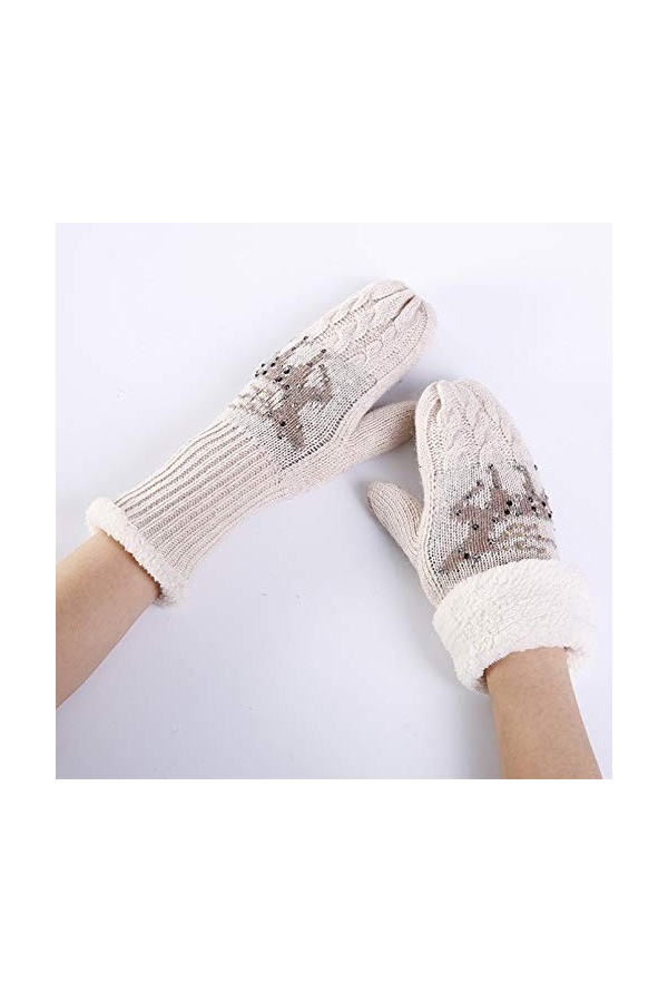 LUOXUEFEI Gants Femme en Tricot Fleurs Mitaine Hiver Femmes Plus Velours Plus Épais Chaud Gants De Doigt Complet