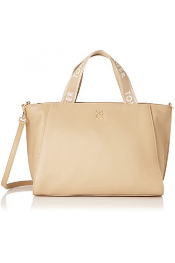 Tommy Hilfiger Sac Bandoulière Femme Tommy Life Tote Moyen Modèle, Beige Beige , Taille Unique