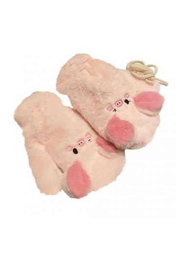 Eiudxue Gants en peluche épais avec corde, motif petit porcelet, gants dhiver chauds