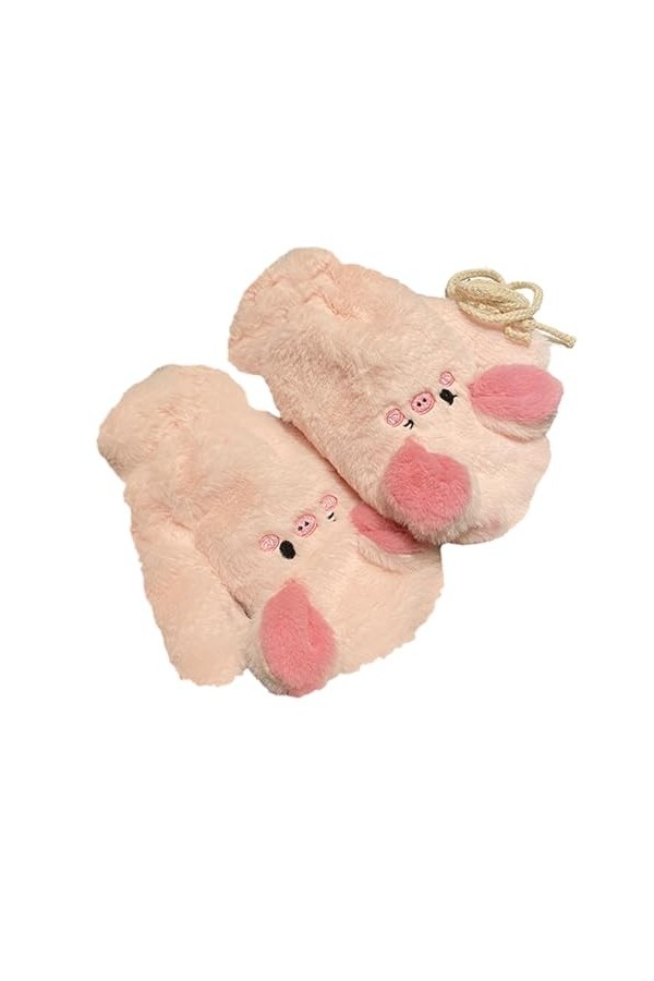 Eiudxue Gants en peluche épais avec corde, motif petit porcelet, gants dhiver chauds