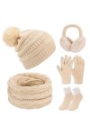 Xnova Ensemble Bonnet Écharpe Gant Femme 5 en 1 Cache-Oreilles Chaussettes, Tricotés Gants Tactiles à 2 Doigts, Hiver Chaud C