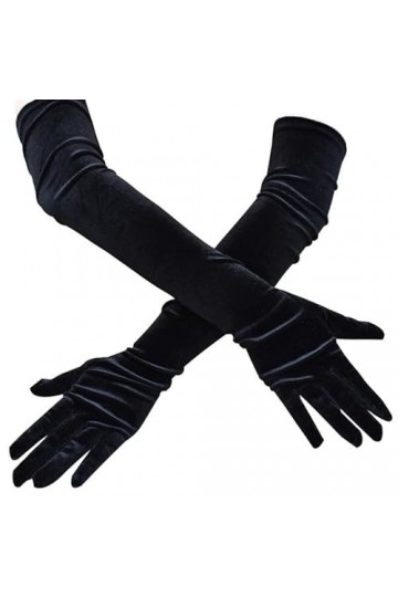 CHRISK 53CM Femmes Golden Velvet Long Automne Hiver Chaud Robe de Soirée Noir Etiquette Gants Rétro Style Banquet Accessoires