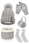 Voqeen Bonnet Femme Hiver, écharpes, Cache-oreilles, Gants, Chaussettes, Accessoires Chauds Vêtements de Ski en Plein Air Pou