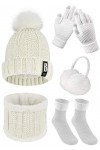 Voqeen Bonnet Femme Hiver, écharpes, Cache-oreilles, Gants, Chaussettes, Accessoires Chauds Vêtements de Ski en Plein Air Pou