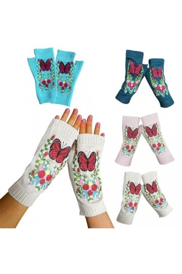 Mitaines pour femme avec broderie florale, chauffe-poignets chauds et doux en tricot pour femmes, mitaines confortables en tr