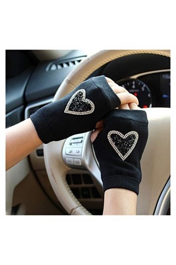 JBIVWW Gants dhiver Femmes Broderie Gants de Doigt moitié chauffent Mitaines tricotées Hommes guantes Color : Black 