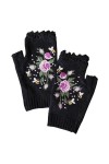 CHENRI Gants chauds brodés, Gants pour femmes, Gants Sans Doigts Tricotés, Gants tricotés à fleurs, Gants Tricotés Hiver Demi