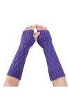 Briskorry Gants longs sans doigts en tricot - Mitaines dhiver - Mitaines mitaines avec trou pour les pouces - Couleur unie -