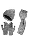 Bonnet Écharpe Gants Hiver Ensemble - Unisex Packs Tactile Gant Chaud Douce Foulard Chic Thermique Epaisse Tricote Double Pol