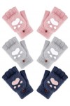 3 Paires Gants dHiver Patte de Chat Gants à Rabat Chauds Mitaines Convertibles pour Femme Gris Clair, Rose, Bleu Marine 