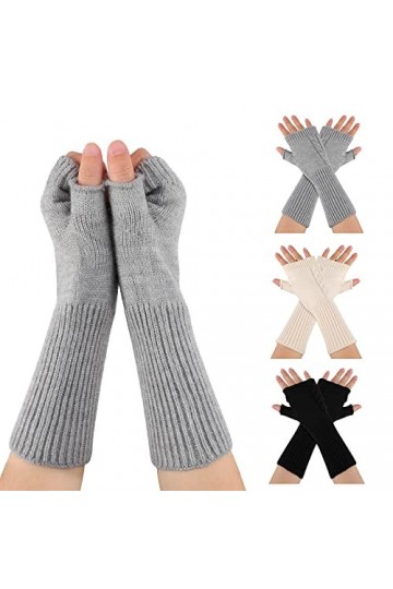 TAGVO Femme Gants sans Doigts 3 Paires, Mitaines Demi Doigts d’Hiver, Mitaines Poignet Chauffants Extensible avec Motif de ri