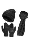 Bonnet Écharpe Gants Hiver Ensemble - Unisex Packs Tactile Gant Chaud Douce Foulard Chic Thermique Epaisse Tricote Double Pol