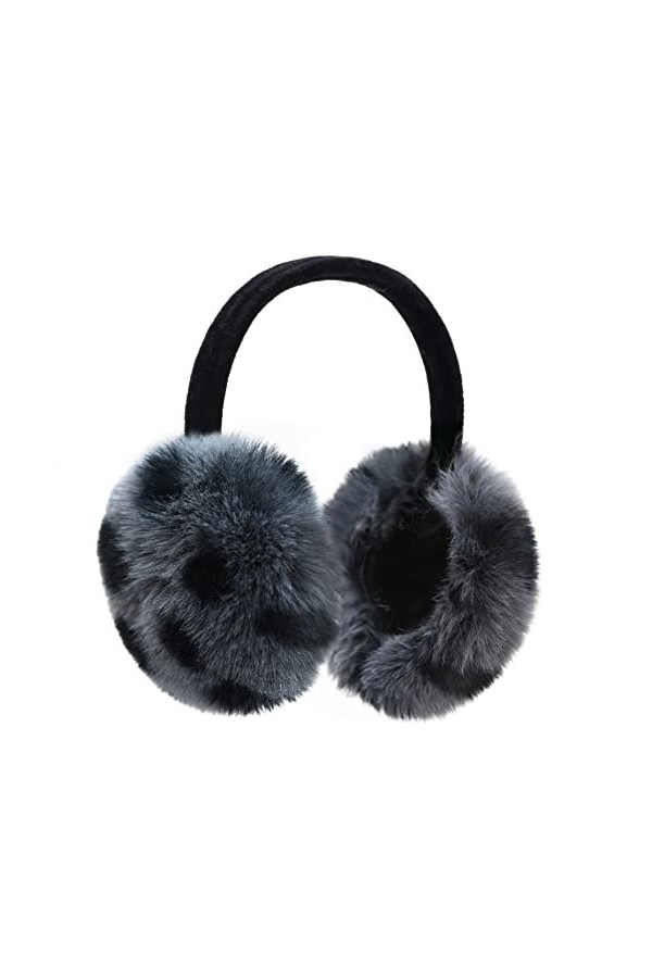 Onmygogo Cache-oreille en fausse fourrure pour lhiver, doux, chaud et pliable - Léopard gris - Medium