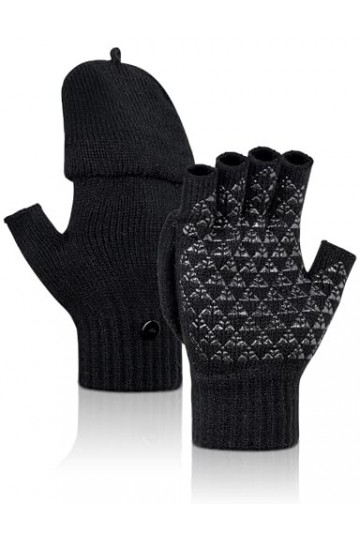 Kiiwah Antidérapant Convertible sans Doigts Gants dhiver, Tricotées sans Doigts Gants, Demi-Doigts Mitaines pour Hommes Femm