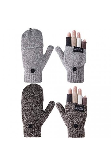 Gants pour Femmes 2 Paires Hommes dHiver Convertibles Moufles Tricotés Demi-Doigts Couverture pour Conduire Dactylographie S