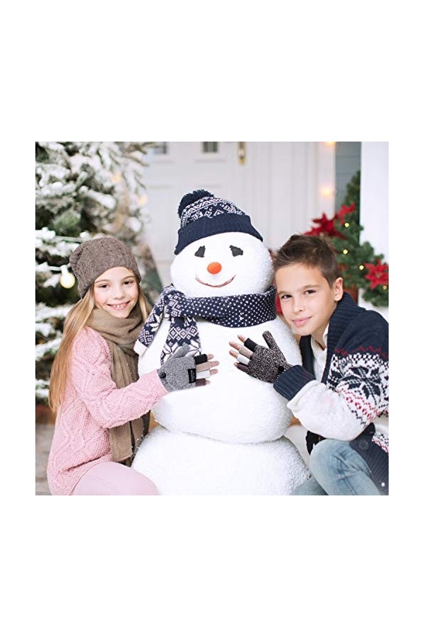 Gants pour Femmes 2 Paires Hommes dHiver Convertibles Moufles Tricotés Demi-Doigts Couverture pour Conduire Dactylographie S