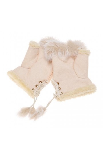 ZLYC Femmes dHiver Demi-Doigts Gants Chauds Fourrure Artificielle Gants Sans Doigts Beige ,Taille unique