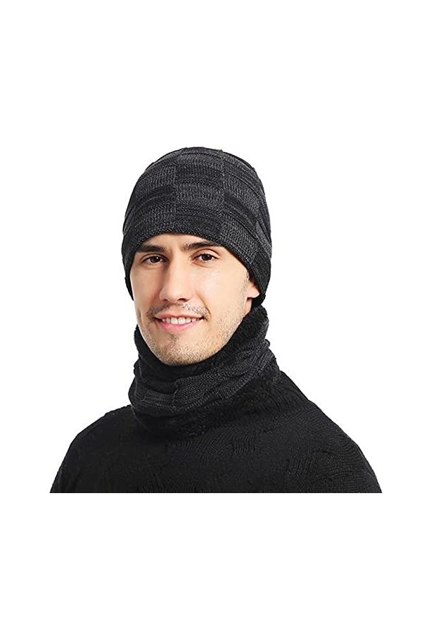 AIYUENCICI Ensemble bonnet et écharpe dhiver en tricot avec tête de mort et cache-cou élégant avec doublure en polaire épais
