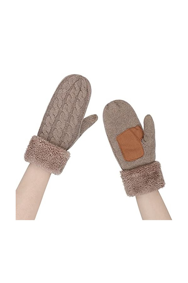 IBLUELOVER Moufles Femme Gants Moufle en Tricotés Mitaines Doublure Polaire Epais Moufle avec Corde Gant Thermique Hiver Chau