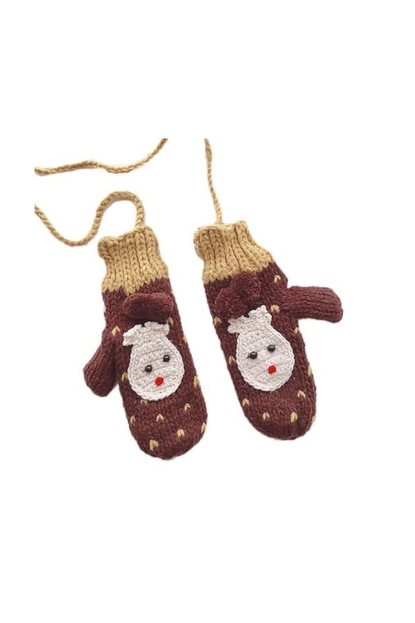 KieTeiiK Moufles tricotées doublées en polaire avec ficelle - Gants de Noël - Motif animal de dessin animé - Moufles dhiver,