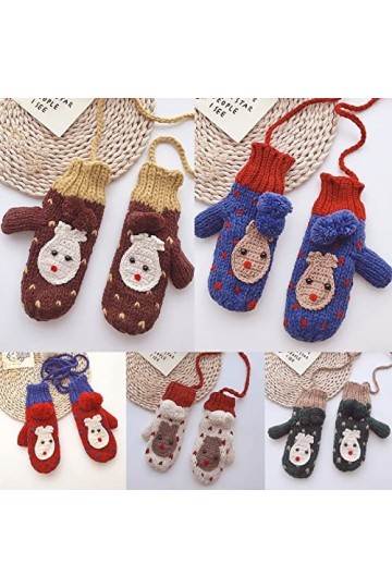 KieTeiiK Moufles tricotées doublées en polaire avec ficelle - Gants de Noël - Motif animal de dessin animé - Moufles dhiver,