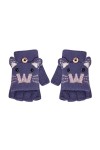 Gants femme bleu foncé garçon Top Flip Gants de dessin animé avec moufle pour tout-petit doigts Laine semi-hiver Housse de ca