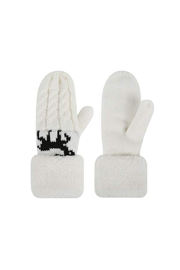 Moufles Tricotés dHiver Chauds Epaissis avec Motif de Dessin Animé Gants de Sports de Plein Air Anti-Froids Coupe-Vent Adult