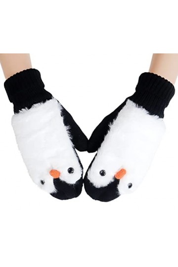 Moufles dhiver à double couche épaisses et chaudes en tricot avec motif hérisson de dessin animé, noir/blanc, taille unique
