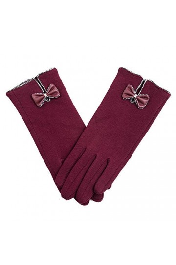 JBIVWW Mode élégant Femmes écran Tactile Gant dhiver Femme Dentelle Chaud Cachemire Arc Plein Doigt moufles Poignet Color :