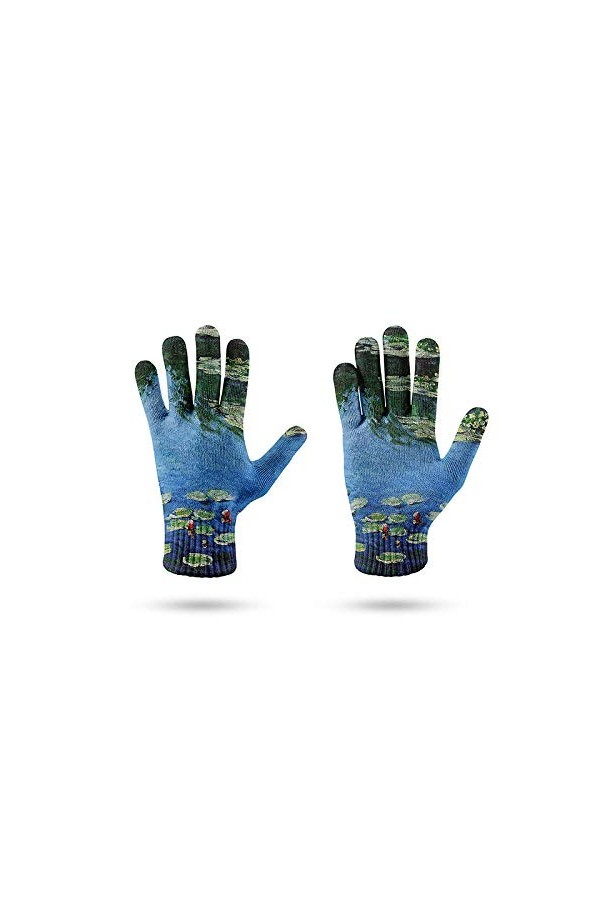 Gants Femme Hiver,Gants À Écran Tactile Pour Femme Gants Tricotés Chauds DHiver La Célèbre Peinture De Monet Impression De N