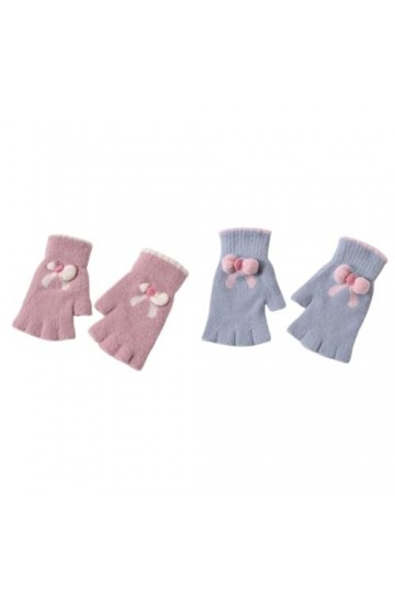 LApooh 2 Paires De Gants Sans Doigts Pour Femmes, Gants Chauds Et Mignons Avec Nœud Coloré Tricotés À Moitié Doigts, Gants Po