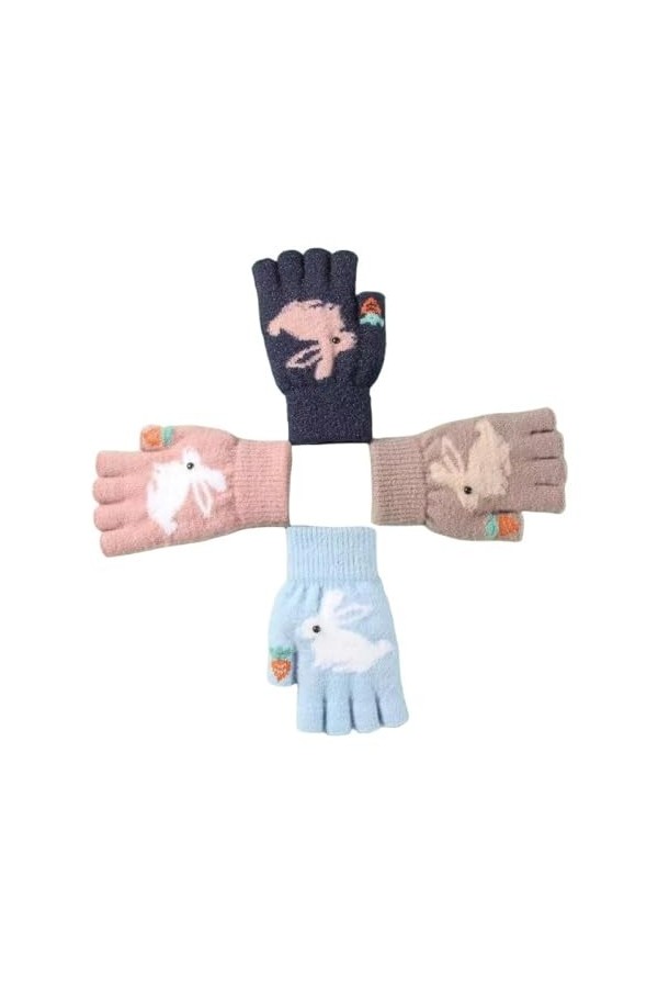 LApooh 2 Paires De Gants Chauds À Demi-Doigts Pour Femmes, Gants Sans Doigts DHiver Tricotés À Motif De Lapin Mignon, Gants 