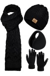 URATOT Lot de 4 bonnets, écharpes, gants, cache-oreilles pour homme ou femme, noir, Medium