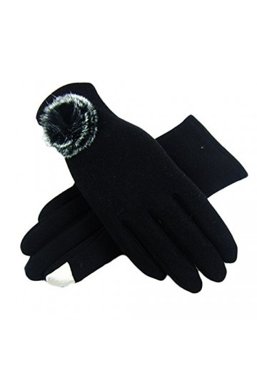 takestop® Gants en tissu coton pour femme, noir, pas, gants tactiles, taille 8, pour lhiver, sport, avec chaud, doublure pol