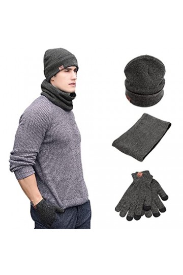 Acxilexy Tricoté Dhiver Bonnet avec écharpe et Gants pour Homme et Femme, Bonnet Écharpe Tube Et Gants à écran Tactile avec 