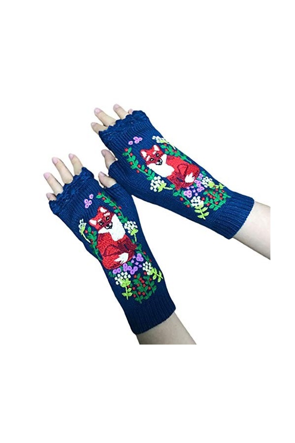 Mitaines tricotées pour femme - Moufles brodées - Pour sports de plein air - Écran tactile - Multicolore - Taille Unique