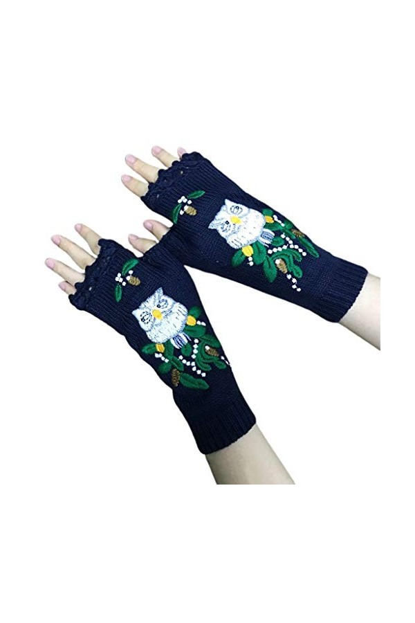 Mitaines tricotées pour femme - Moufles brodées - Pour sports de plein air - Écran tactile - Multicolore - Taille Unique