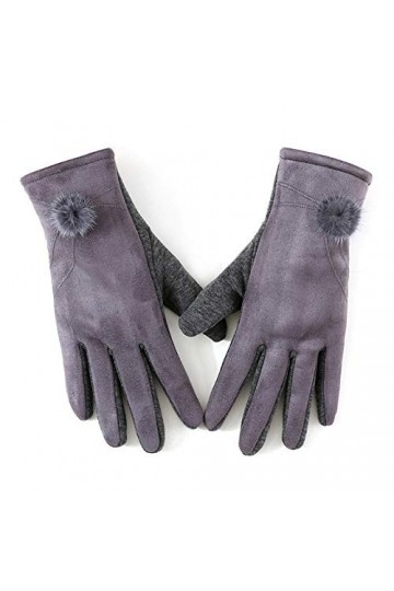 JBIVWW Hiver Femme Cuir Hairball Mitten Femmes en Peluche épais Plus Chaud Coupe-Vent Gants de Conduite Poignet écran Tactile